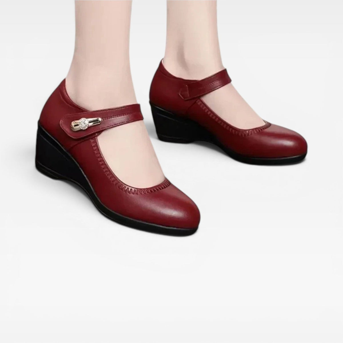 Leather Mary Jane Pumps, Cushioned 1.5 Inch Mid Heel