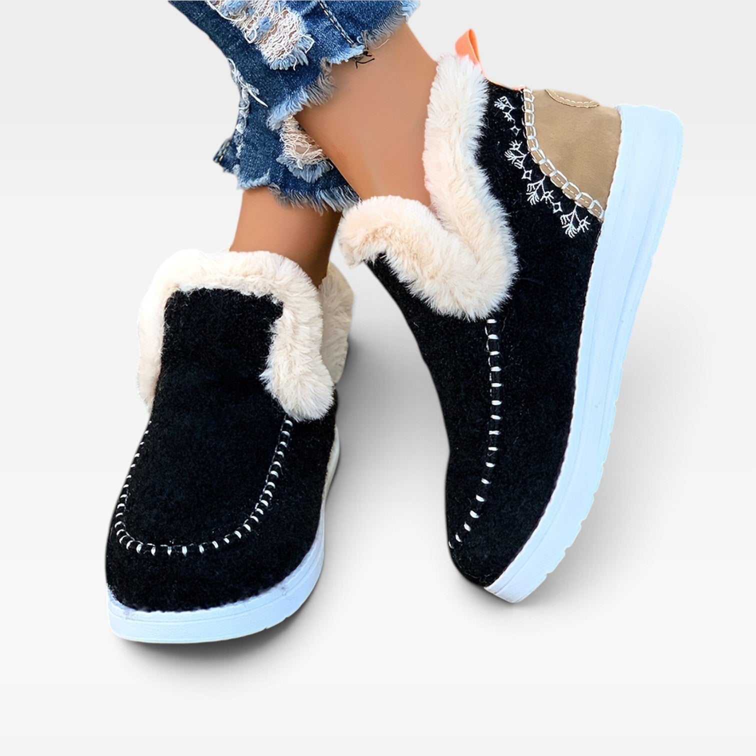 Wool Felt Ankle Boots, Moc Toe Fleece Lined Platform