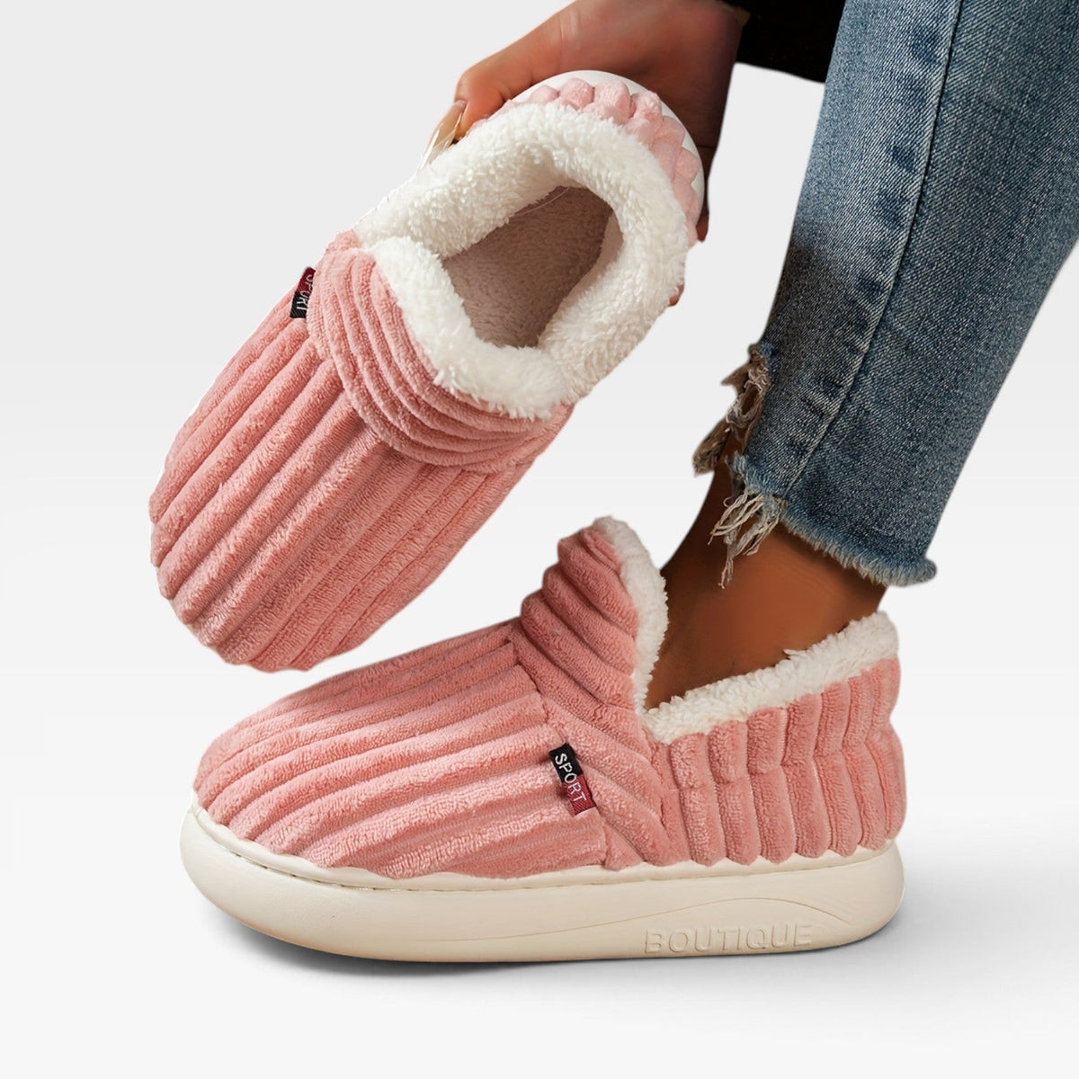 Corduroy Slipper Boots, Fleece Lined Slip On House Shoe