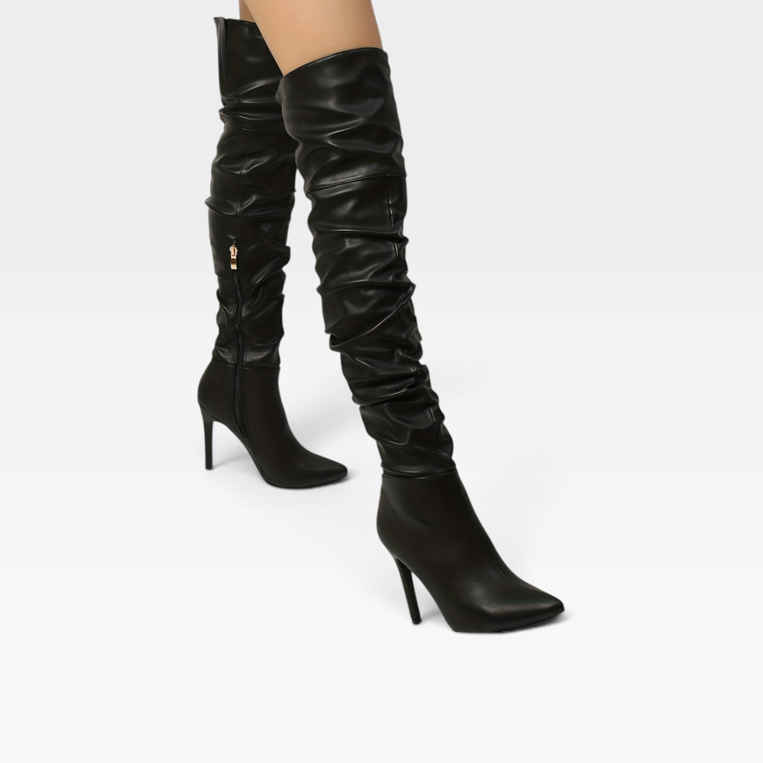 Over The Knee Stiletto Boots, Ruched Shaft Pointed Toe