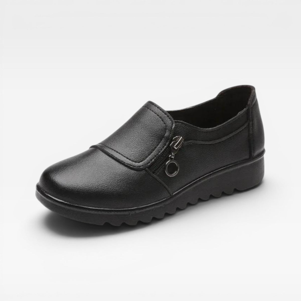 Leather Loafers with Side Zip, Cushioned Slip On Sole