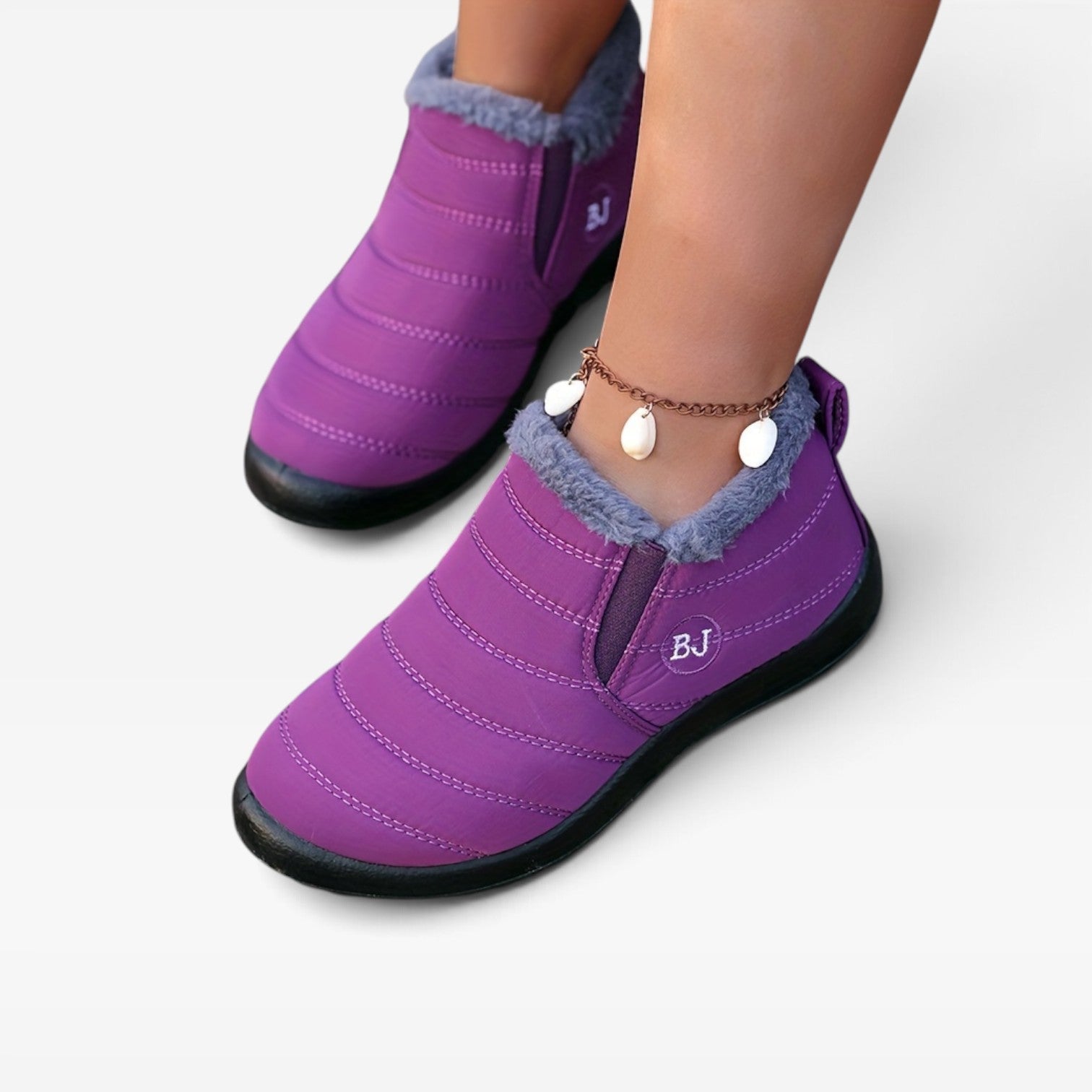 Quilted Fur Lined Snow Boots, Water Resistant Sole