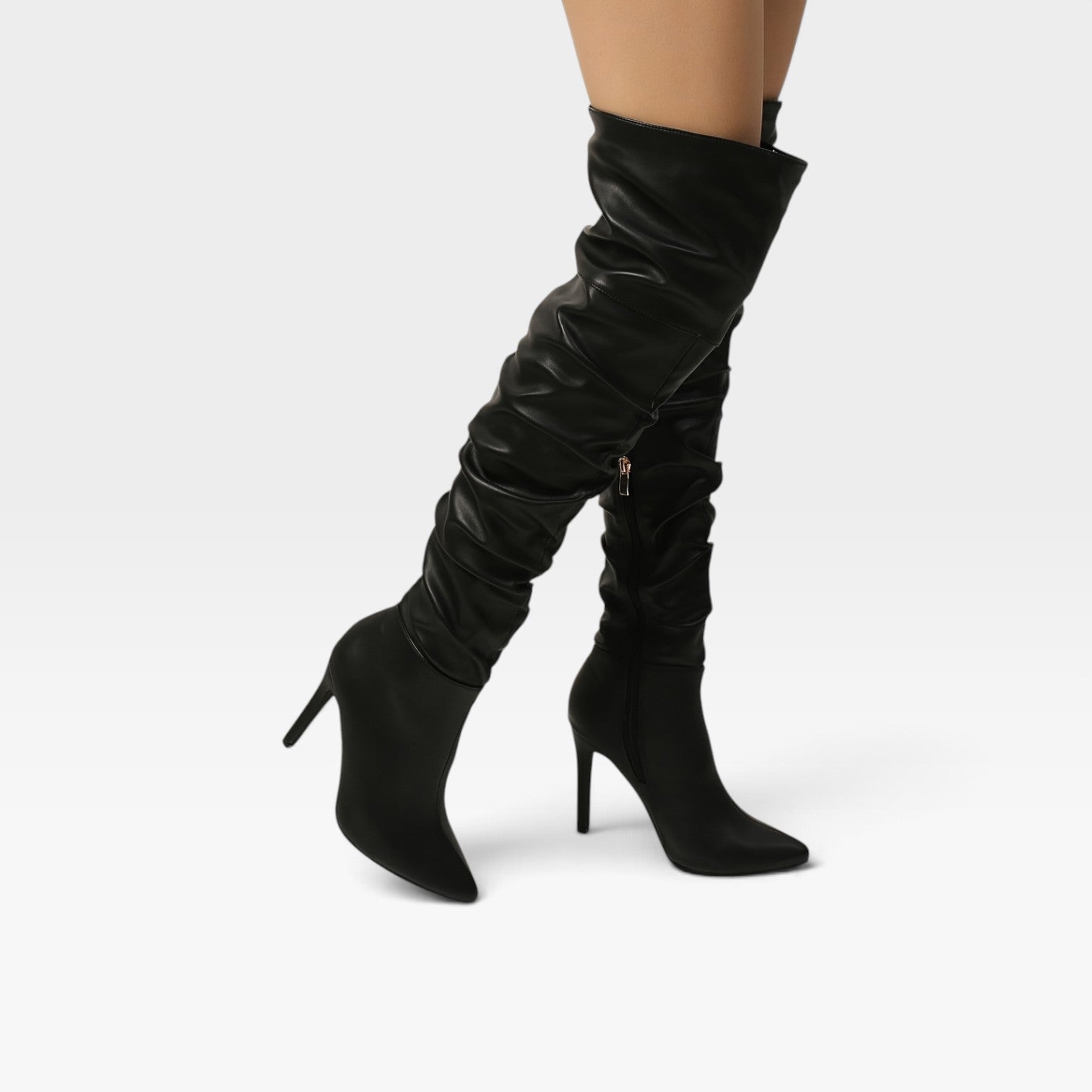 Over The Knee Stiletto Boots, Ruched Shaft Pointed Toe