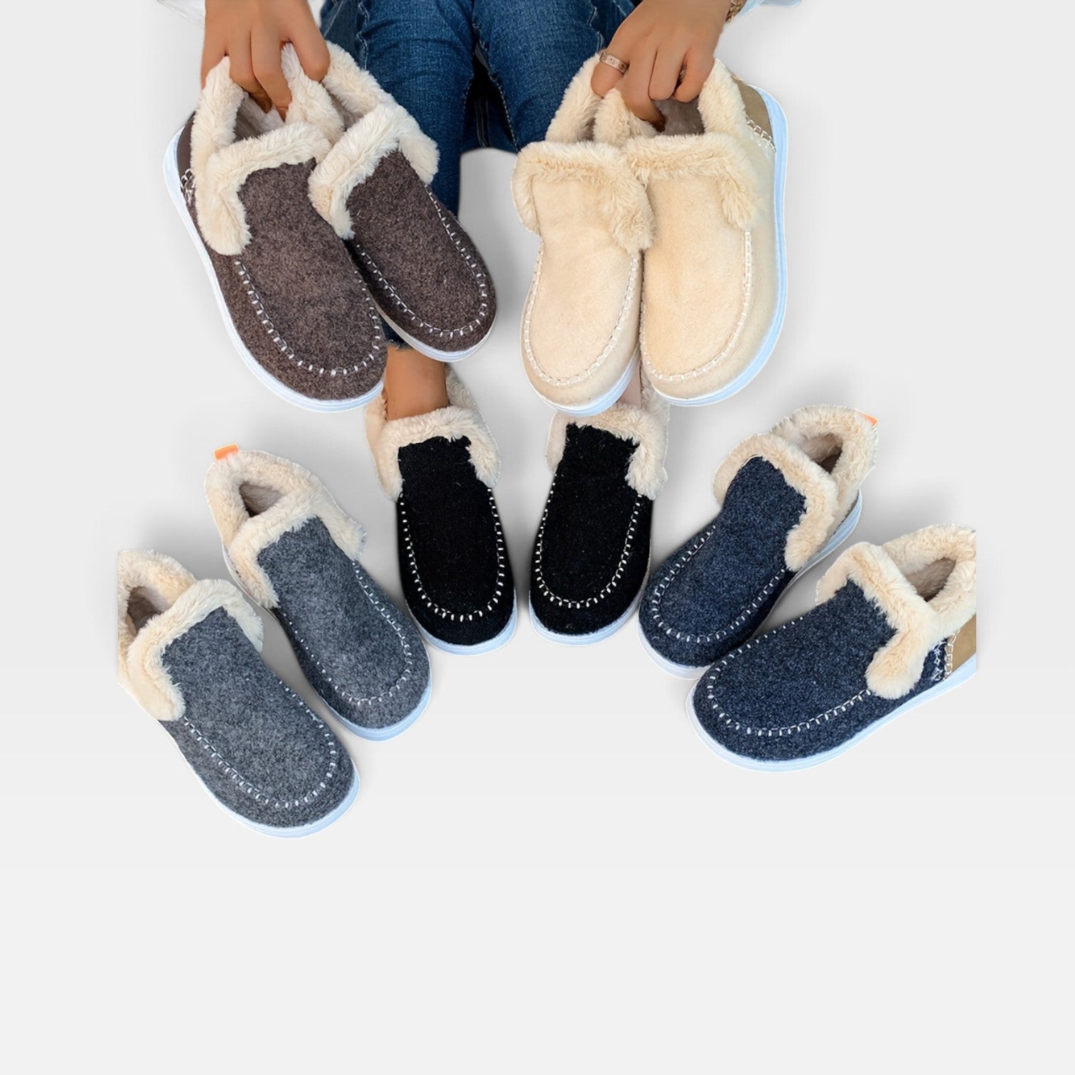 Wool Felt Ankle Boots, Moc Toe Fleece Lined Platform
