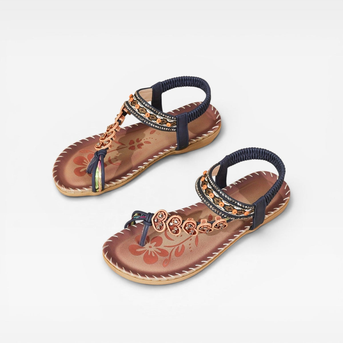 Beaded Leather Slingback Sandals, Boho Cushioned Flats