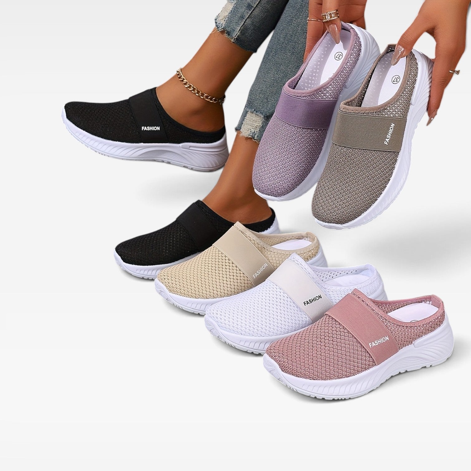 Backless Knit Sneakers, Cushioned Platform Slip On Mule