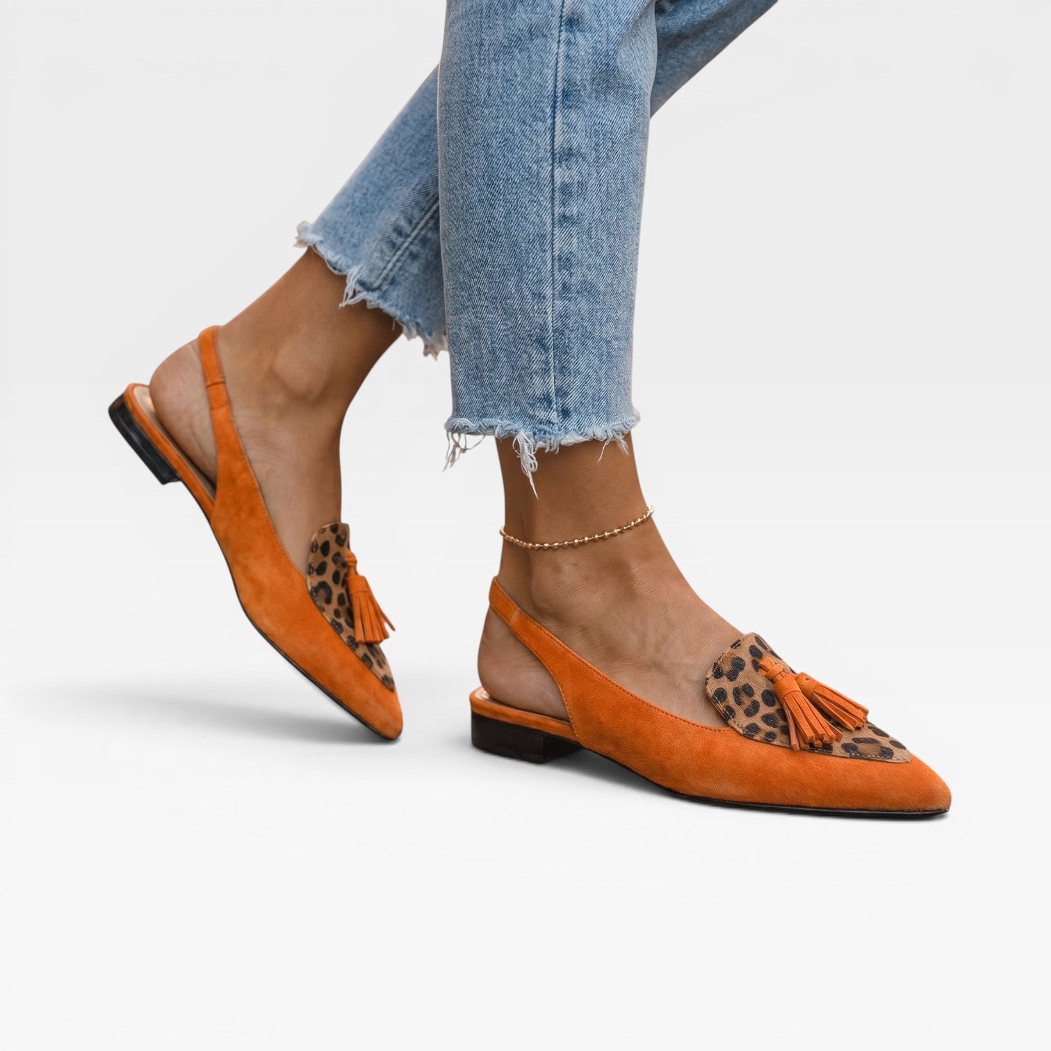 Color Block Slingback Flats, Suede Tassel Pointed Toe