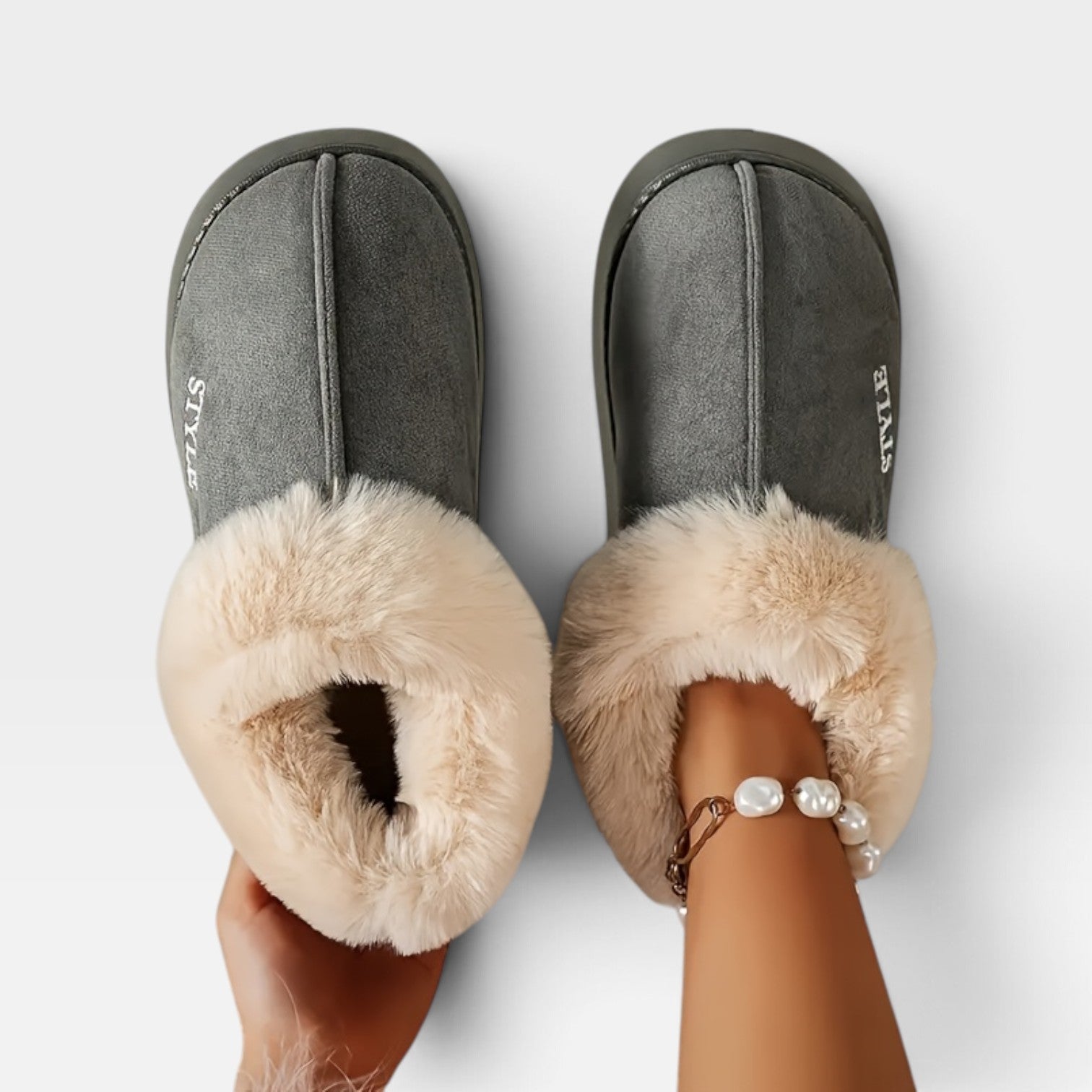 Suede Ankle Boots with Fur Trim, Anti Slip Cushion Sole