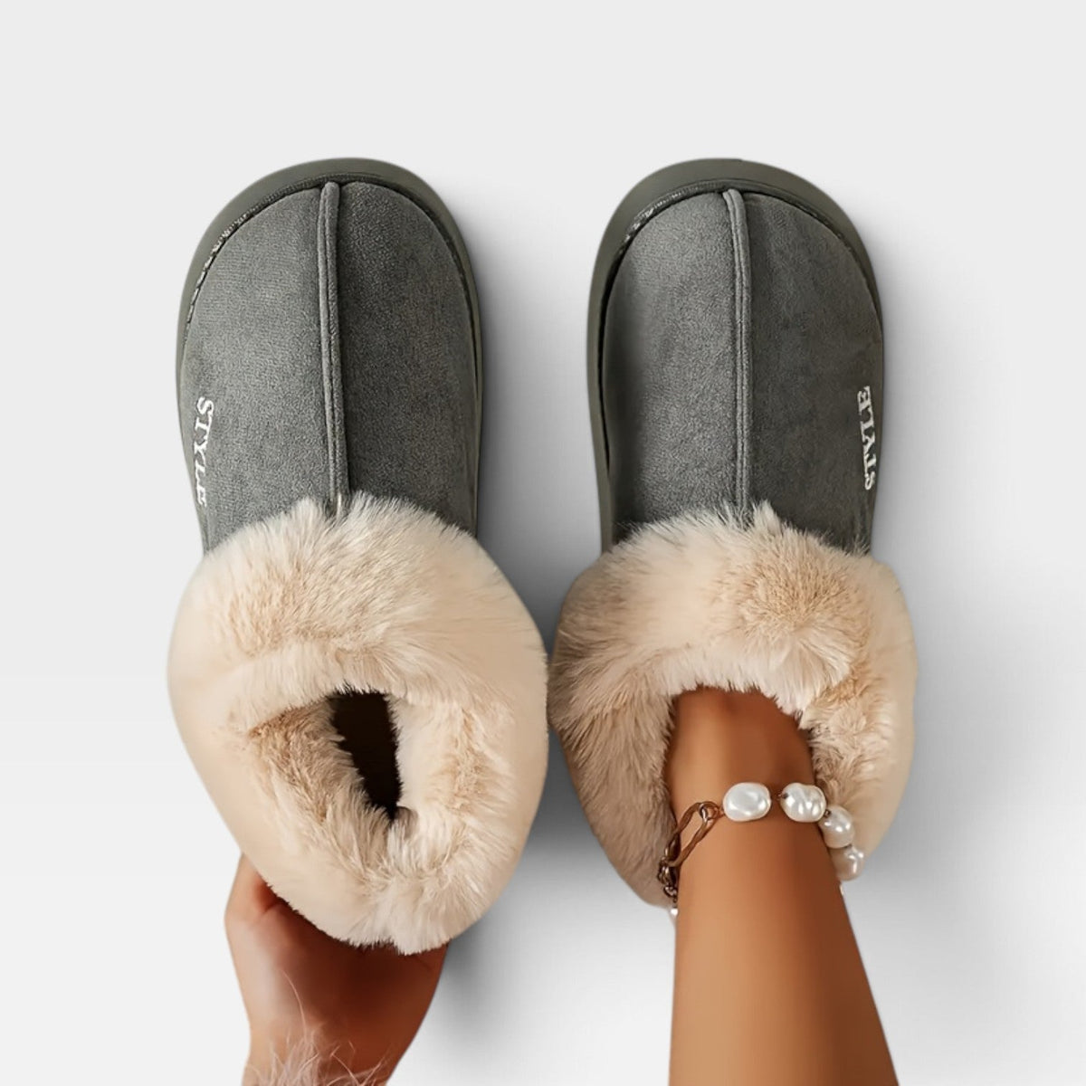 Suede Ankle Boots with Fur Trim, Anti Slip Cushion Sole