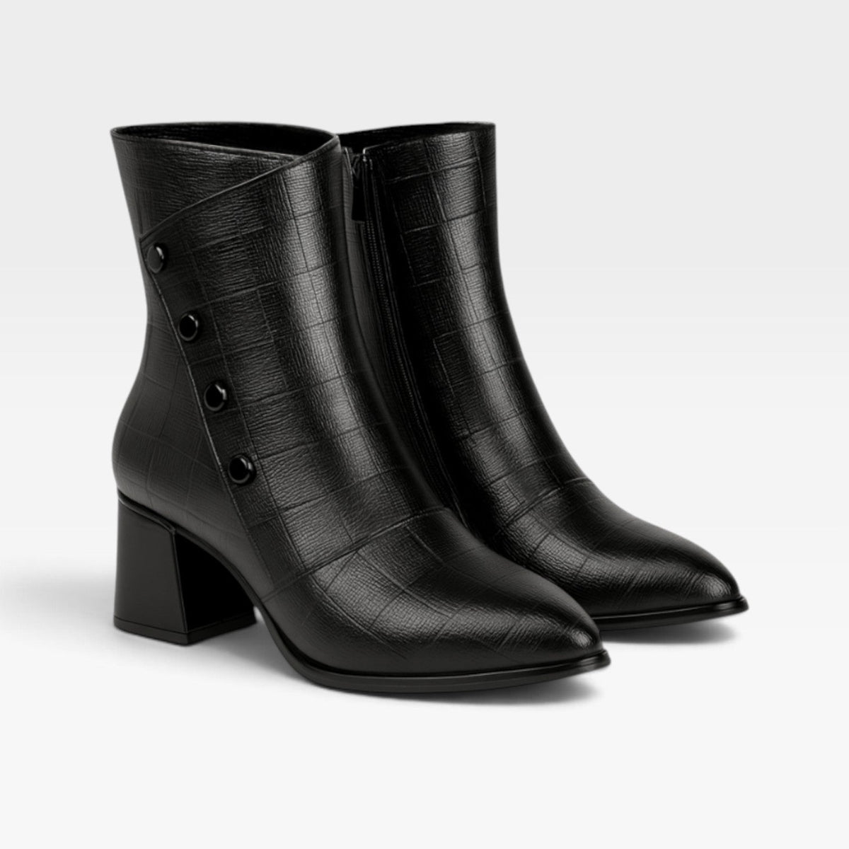 Pointed Toe Ankle Boots, Embossed Leather Look Side Zip