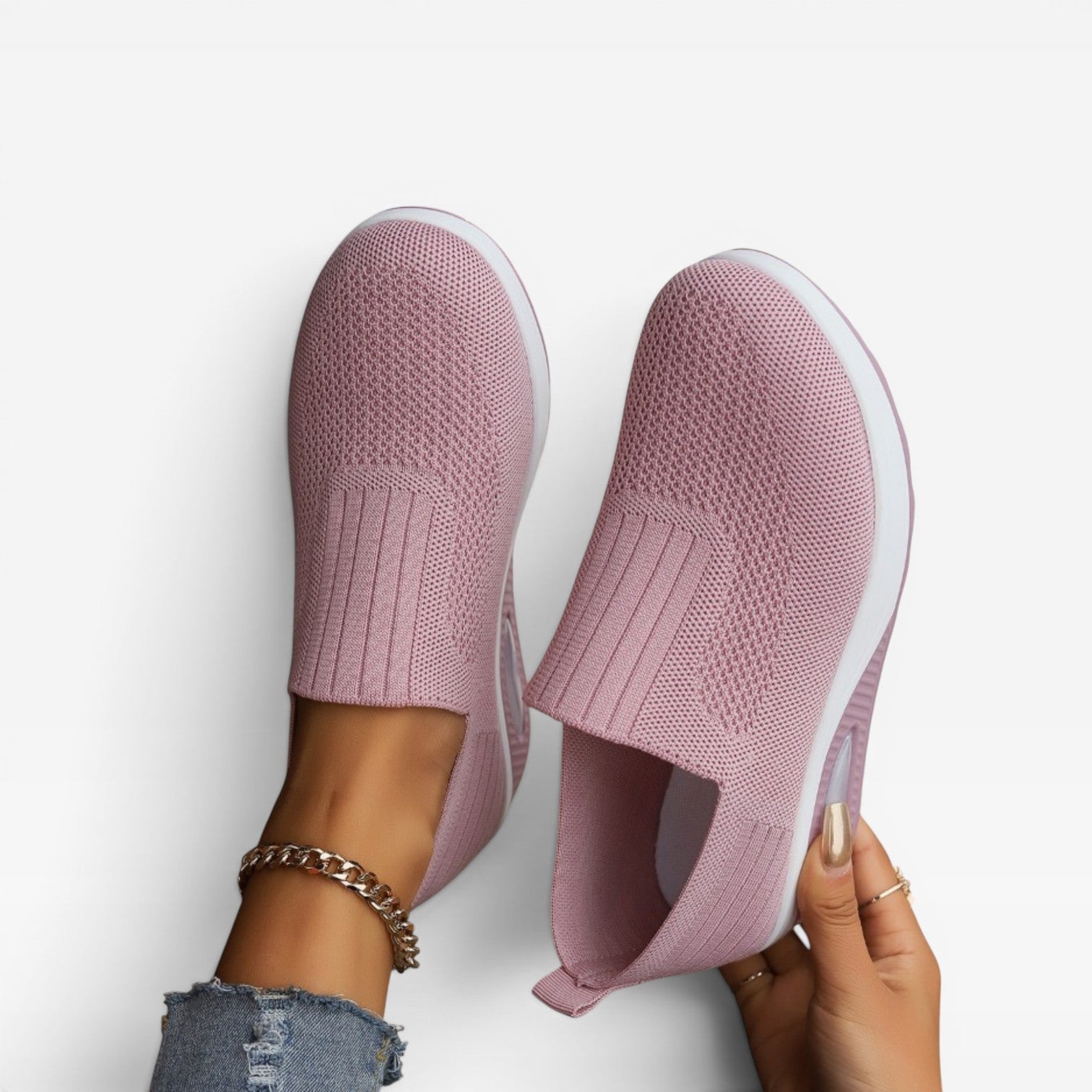 Knit Slip On Trainers, Breathable Lightweight Walkers