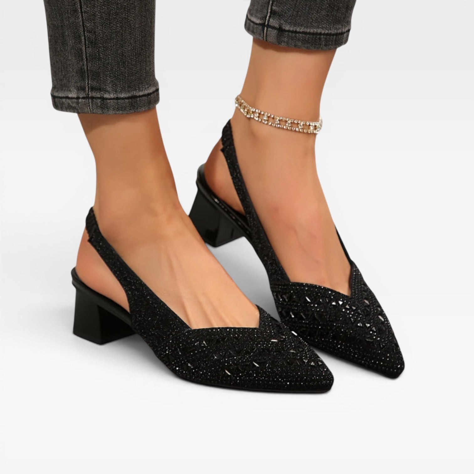 Rhinestone Block Heel Slingbacks, Crystal Wedding Shoe