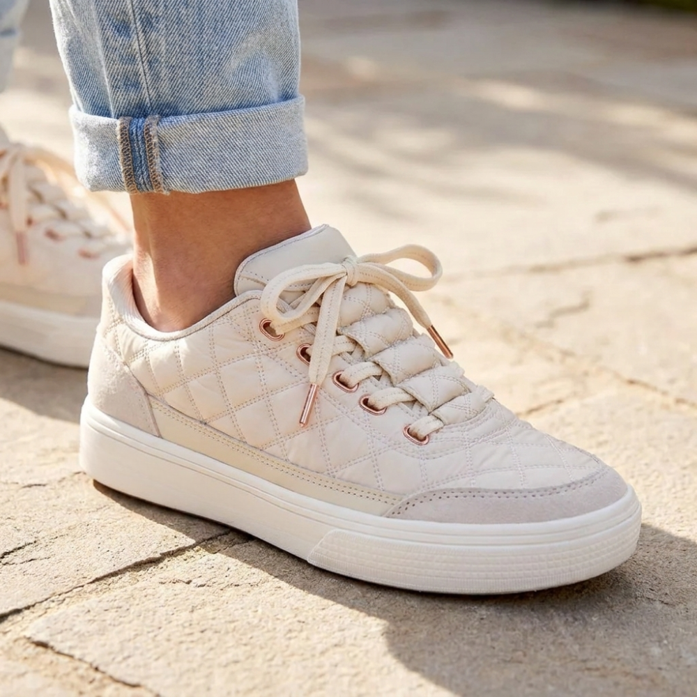 Quilted Puffer Sneakers, Cushioned Suede Trim Trainers