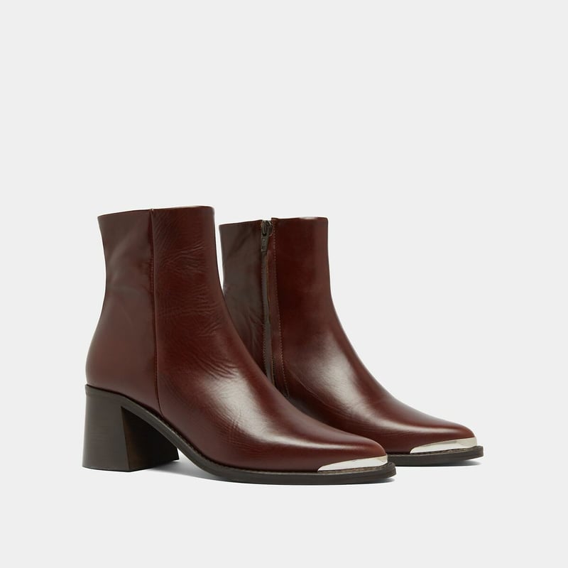 Burgundy Ankle Boots, Top Grain Cowhide Block Heel