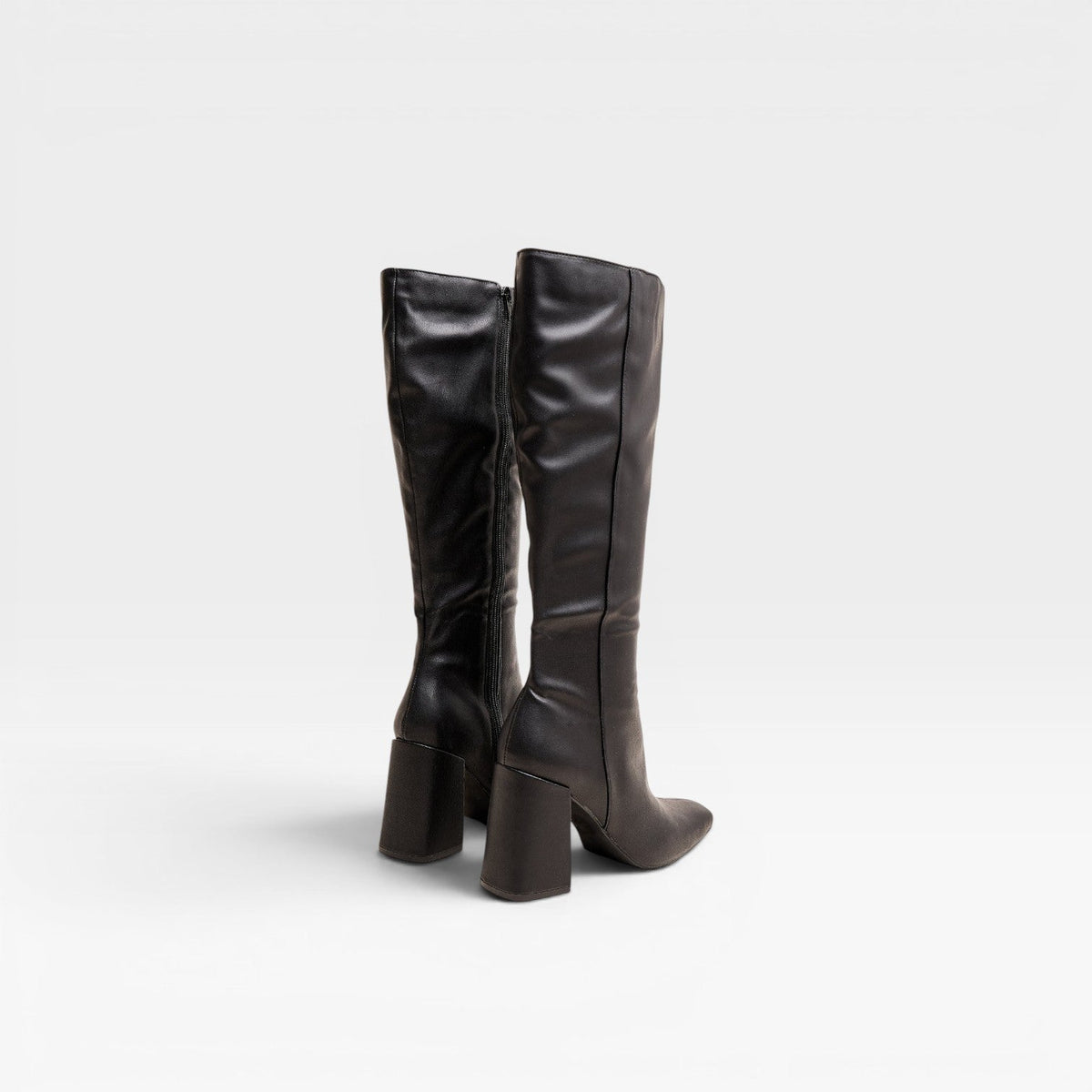 Knee High Block Heel Boots, Square Toe Inner Zip Up