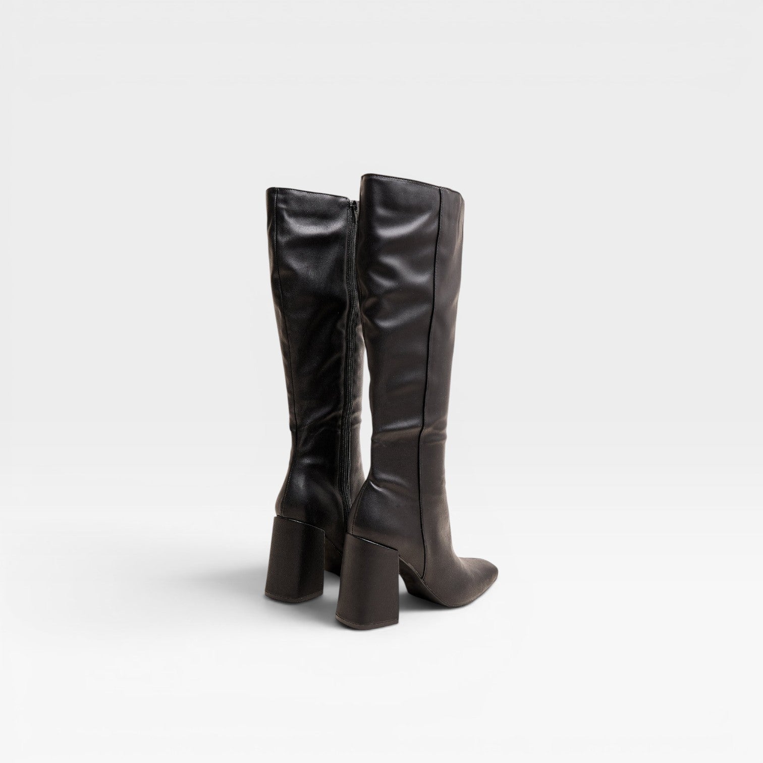 Knee High Block Heel Boots, Square Toe Inner Zip Up
