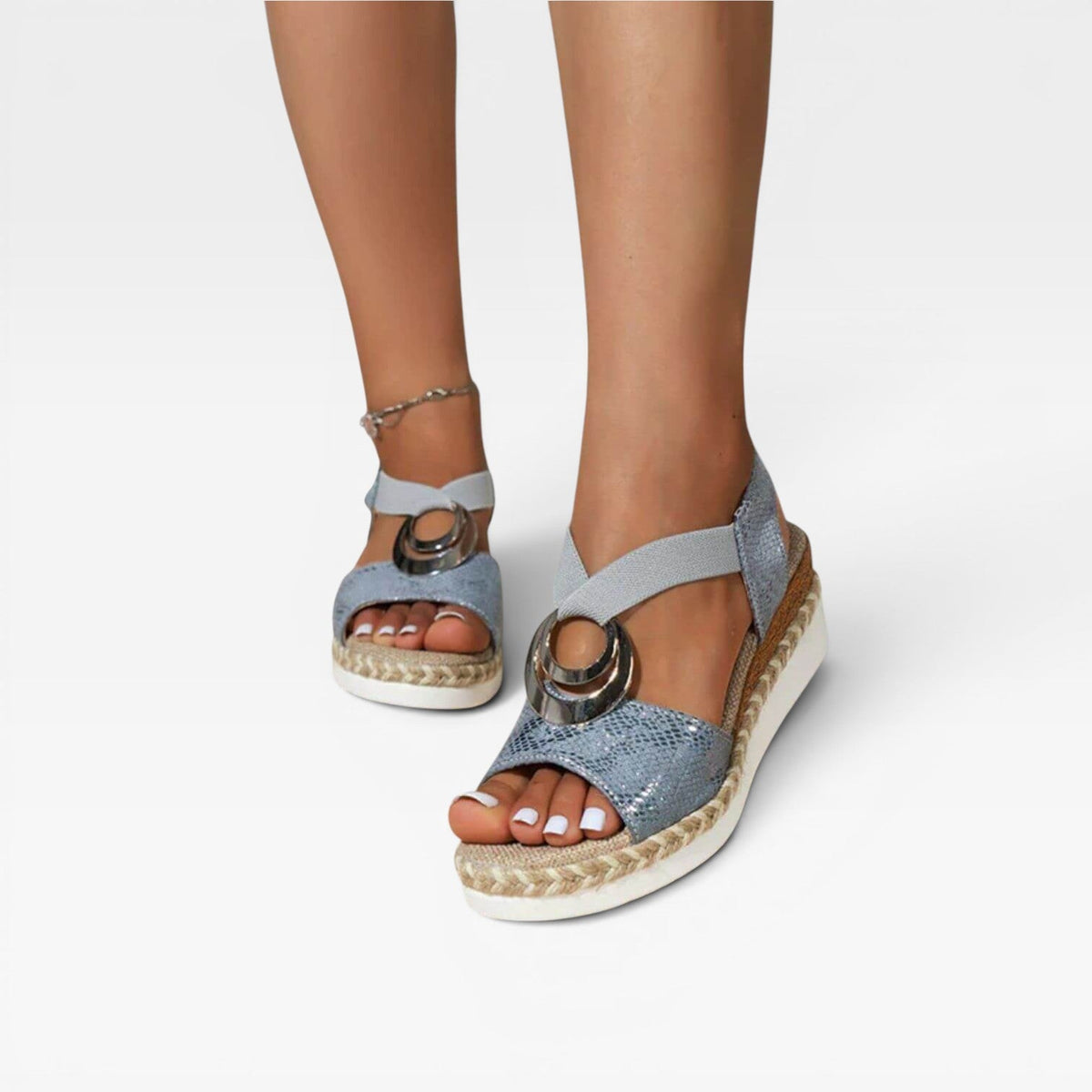 Espadrille Wedge Sandals, Jute Platform Stretch Strap