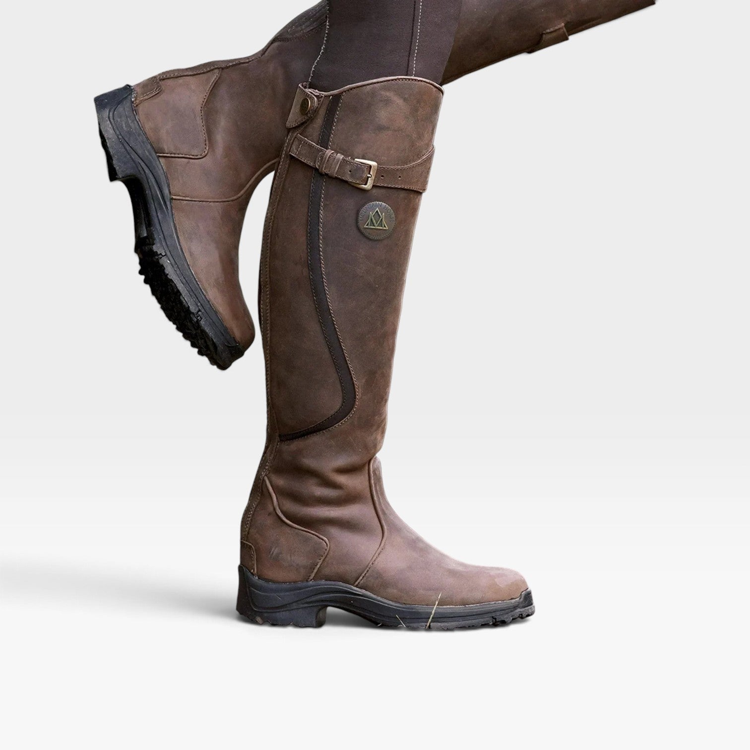 Waterproof Leather Riding Boots, Buckle Strap Tall Shaft