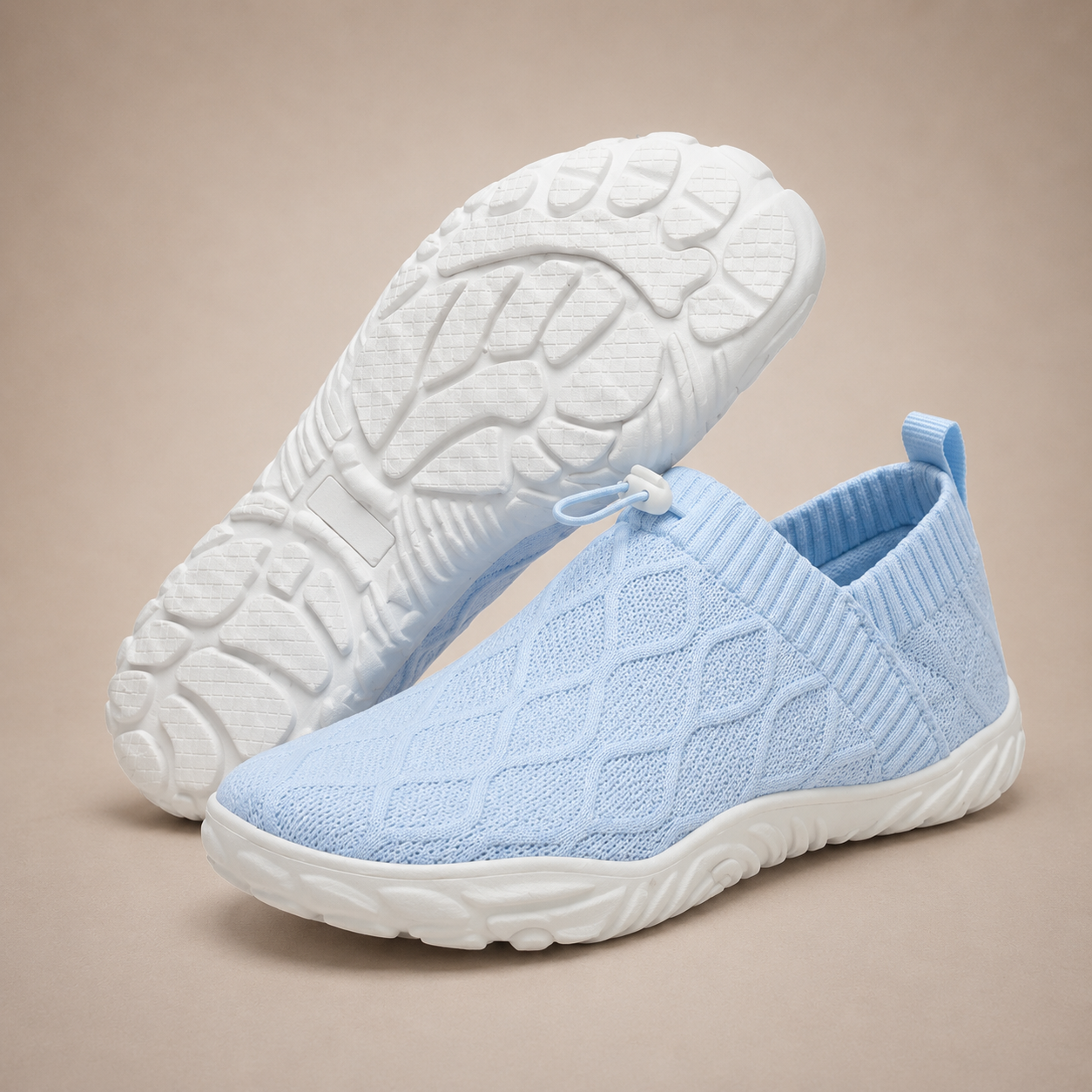 Knit Slip On Sneakers, Cushioned Bungee Lace Trainers