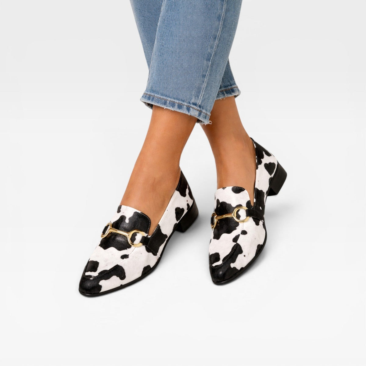 Animal Print Loafers, Metal Bit Slip On Flat Dress Shoes