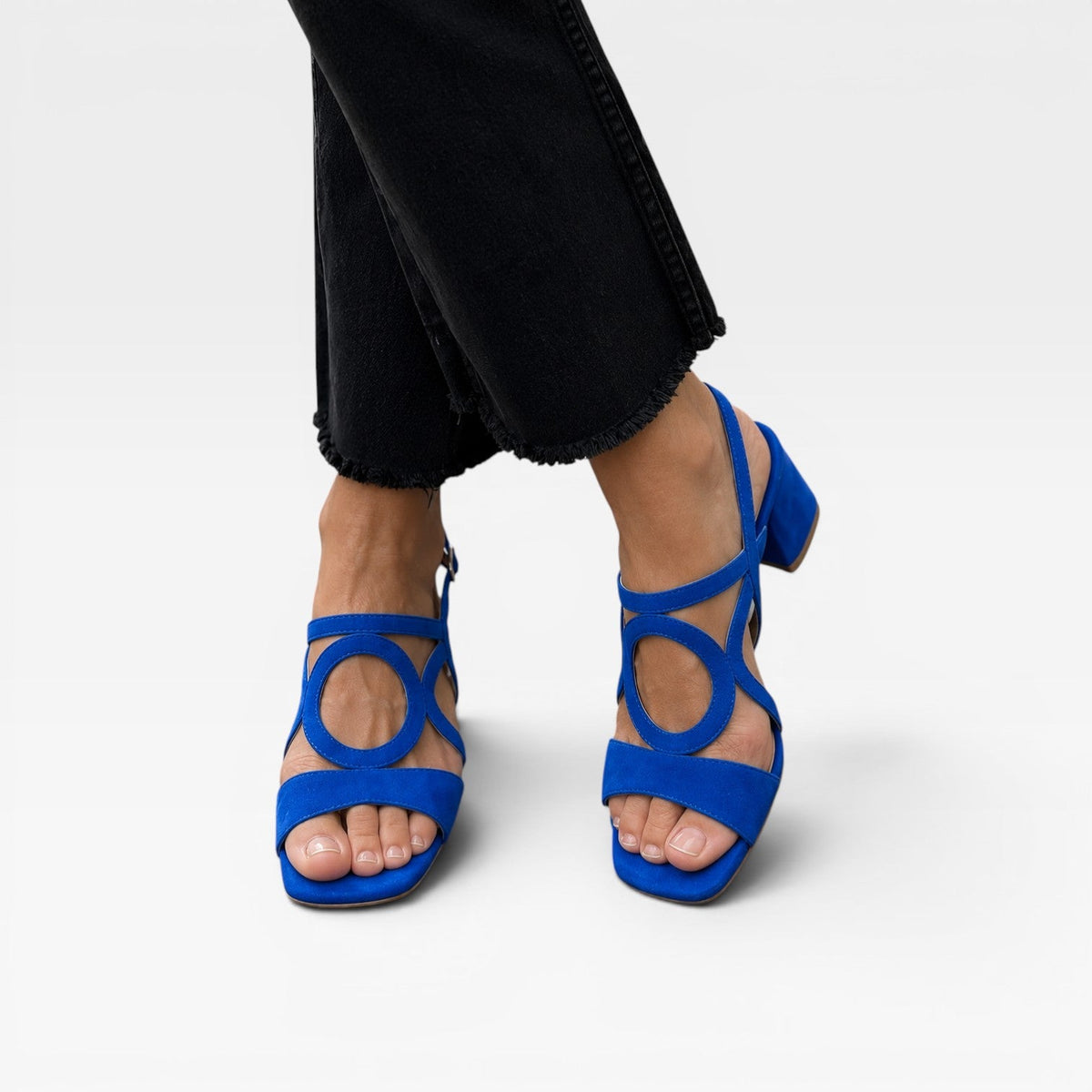 Suede Block Heel Sandals, Circle Cutout Ankle Strap