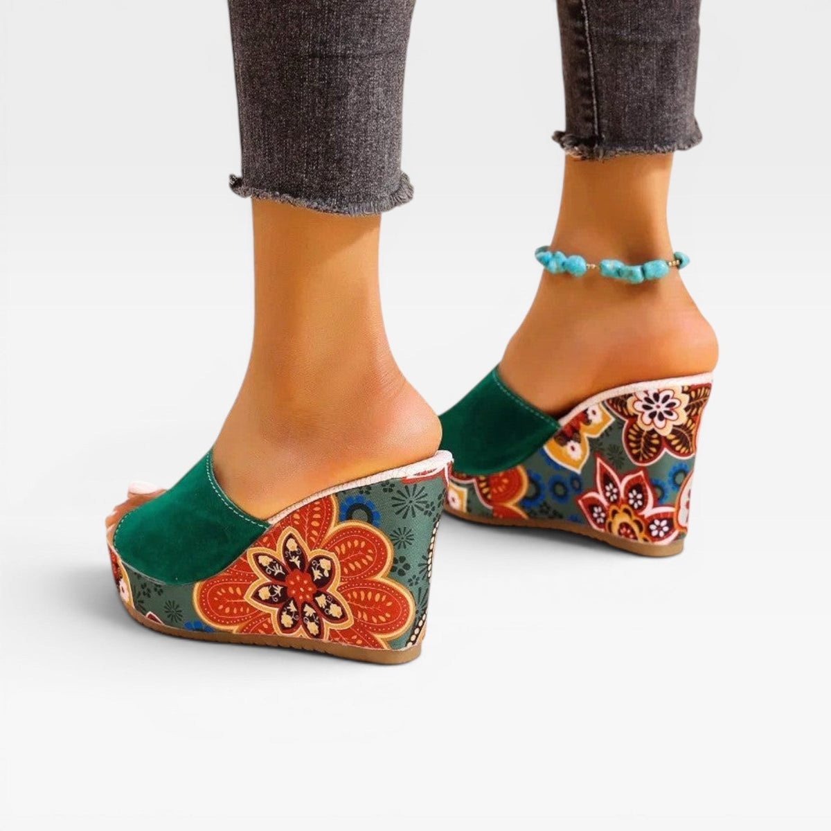 Wedge Platform Sandals, Handcrafted Print Slip On Mule