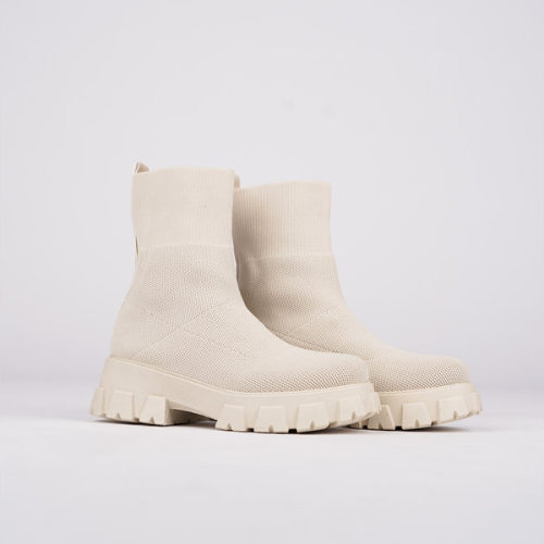 Stretch Knit Sock Ankle Boots, Slip On Heeled Booties