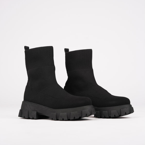 Stretch Knit Sock Ankle Boots, Slip On Heeled Booties