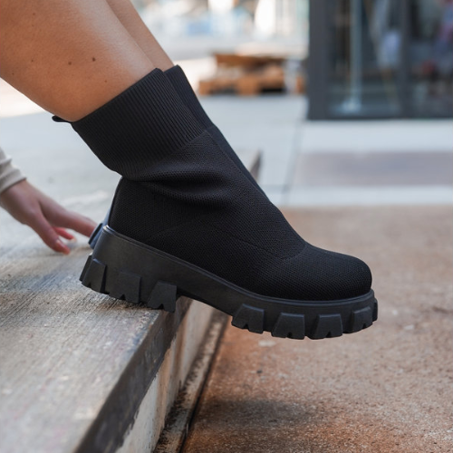 Stretch Knit Sock Ankle Boots, Slip On Heeled Booties