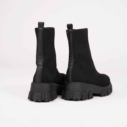 Stretch Knit Sock Ankle Boots, Slip On Heeled Booties