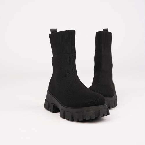 Stretch Knit Sock Ankle Boots, Slip On Heeled Booties