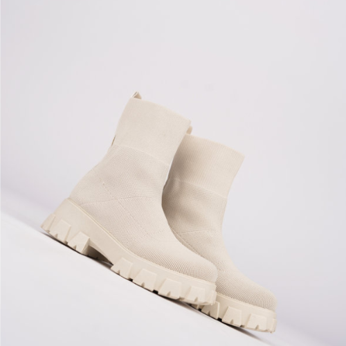 Stretch Knit Sock Ankle Boots, Slip On Heeled Booties