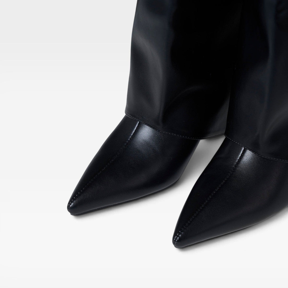 Fold Over Knee High Boots, Pointed Toe Block Heel Leather