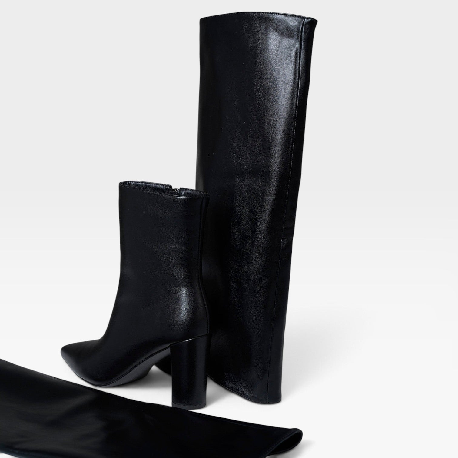 Fold Over Knee High Boots, Pointed Toe Block Heel Leather