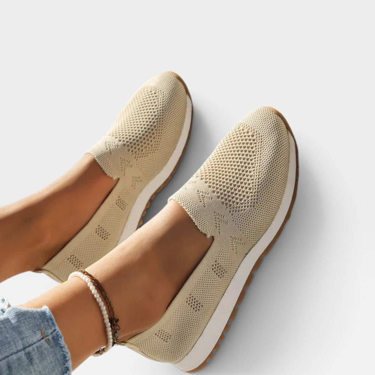 Knit Slip On Sneakers, Breathable Mesh Cushioned Sole