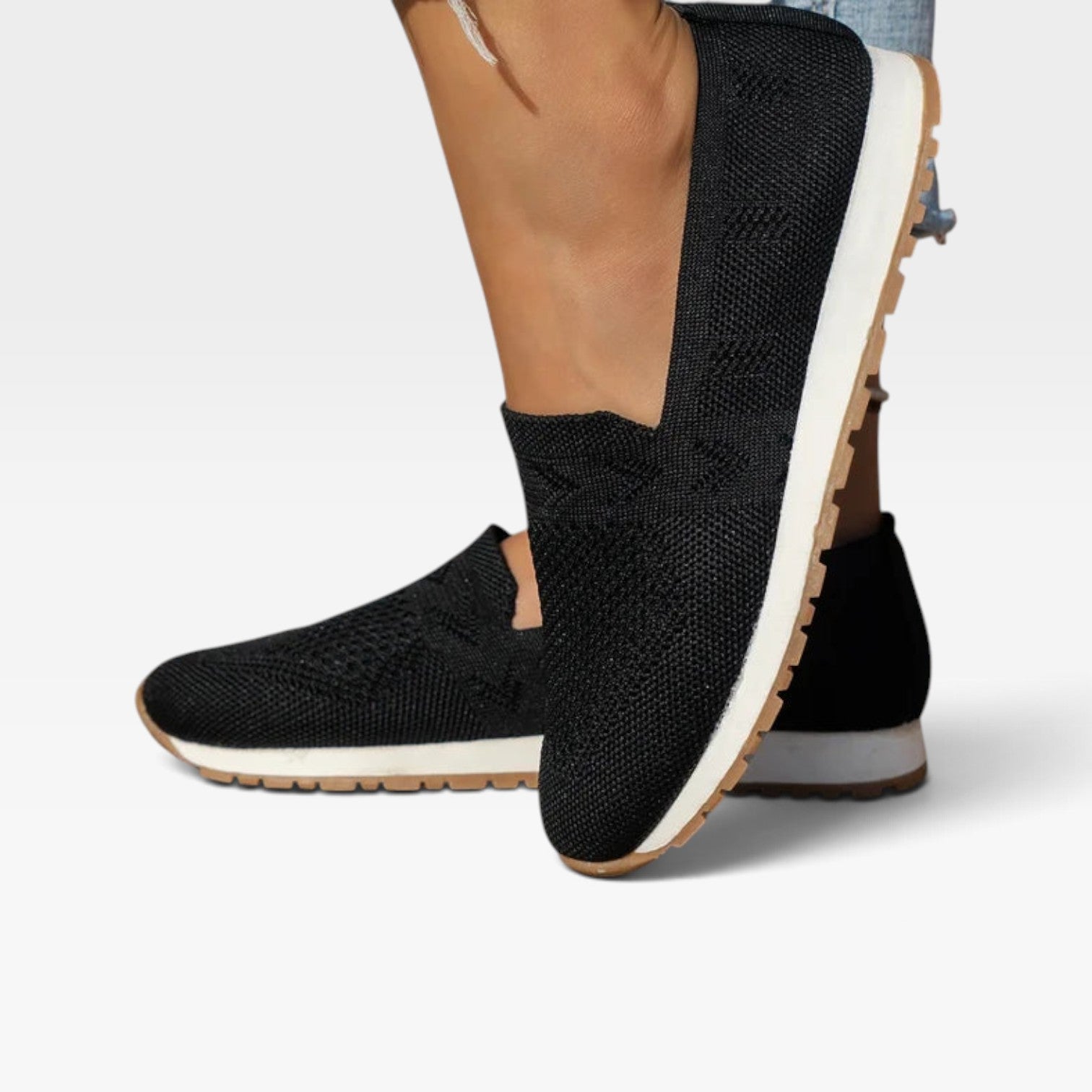 Knit Slip On Sneakers, Breathable Mesh Cushioned Sole