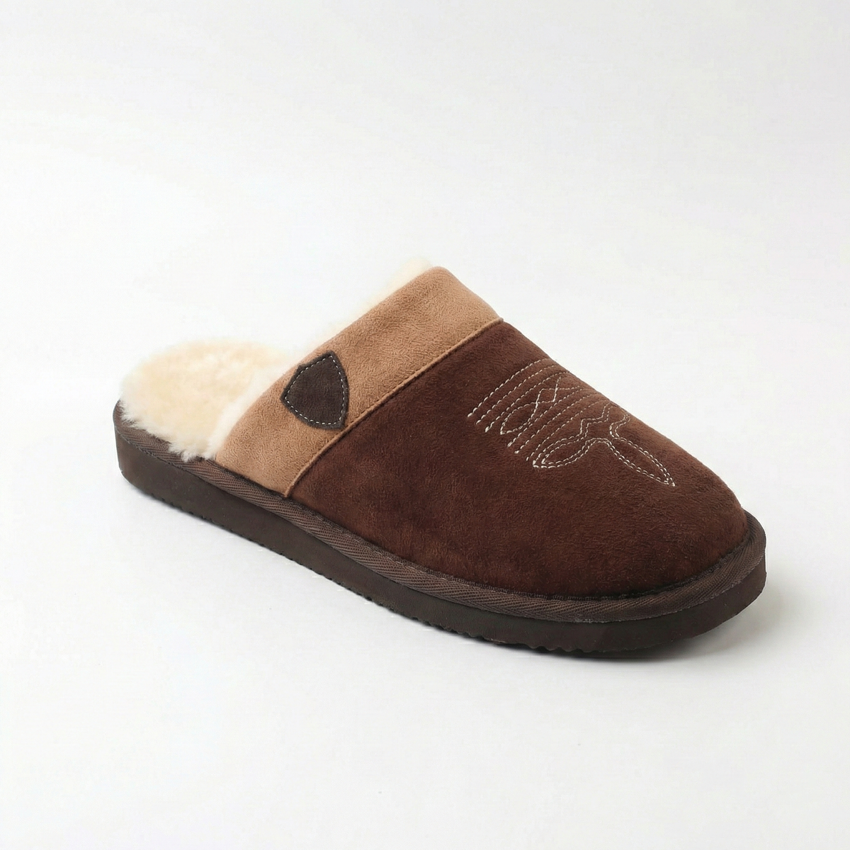Suede Look Cowboy Slippers, Faux Fur Lined Slip On Mule