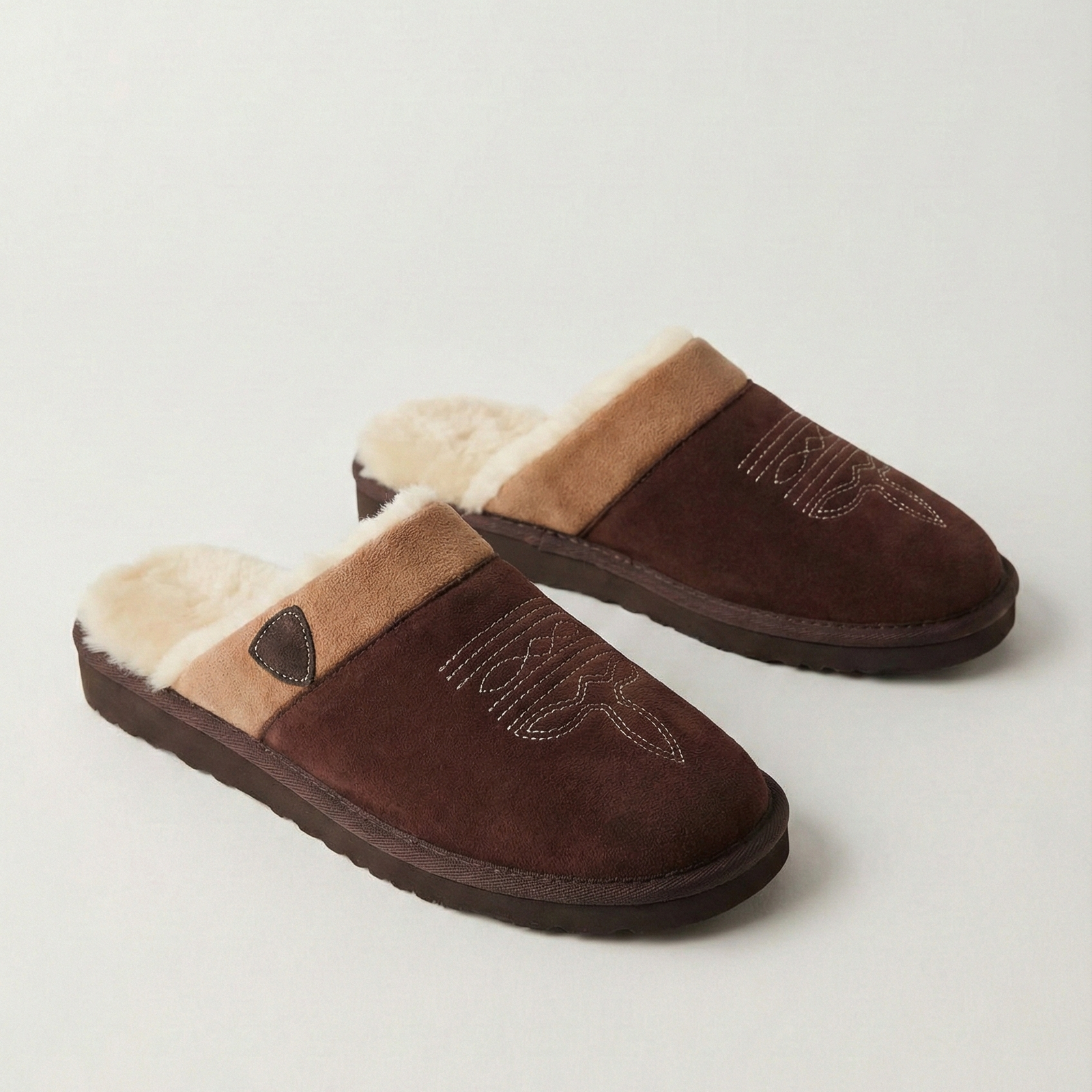 Suede Look Cowboy Slippers, Faux Fur Lined Slip On Mule