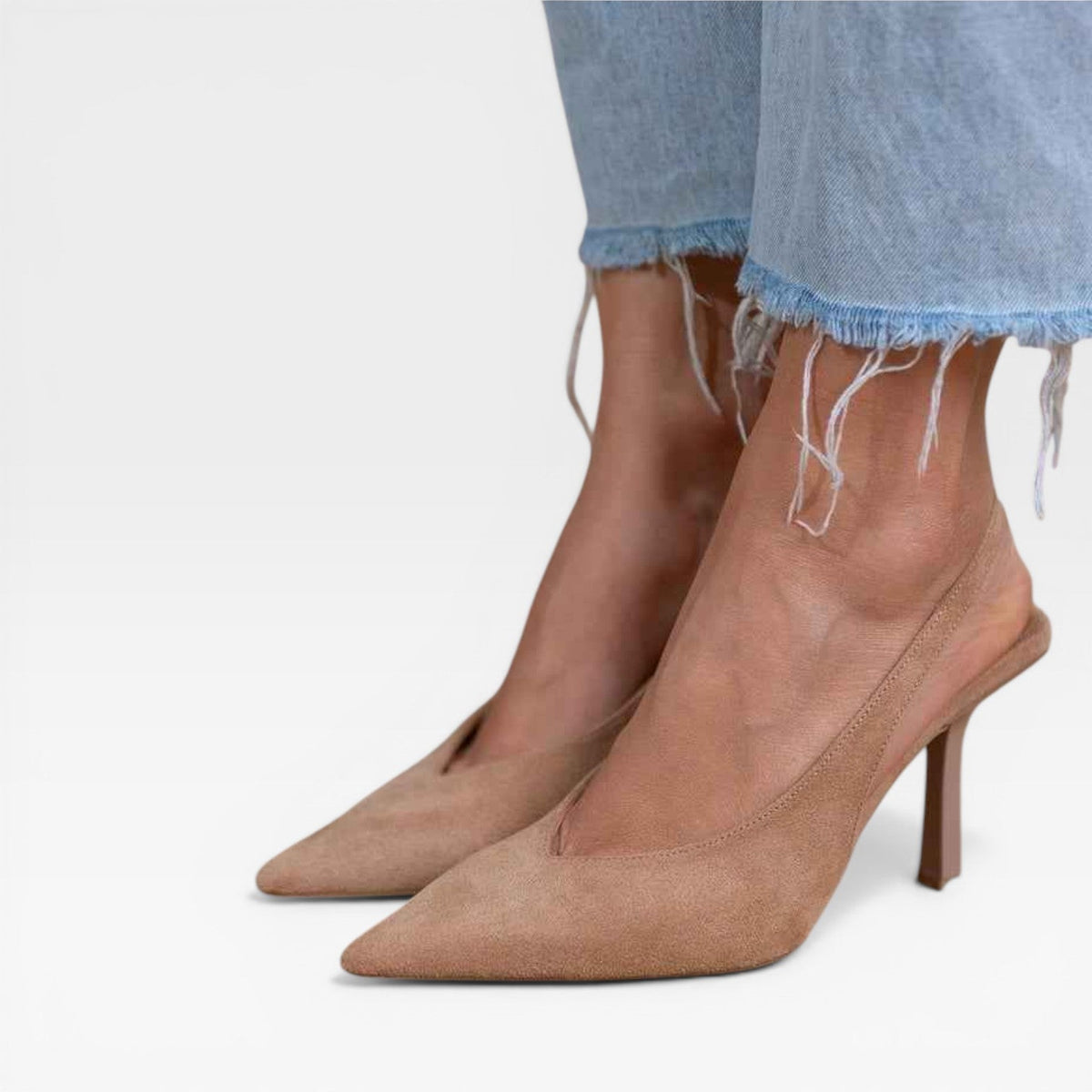 Slingback Kitten Heels in Nude, Low Heel Court Pumps
