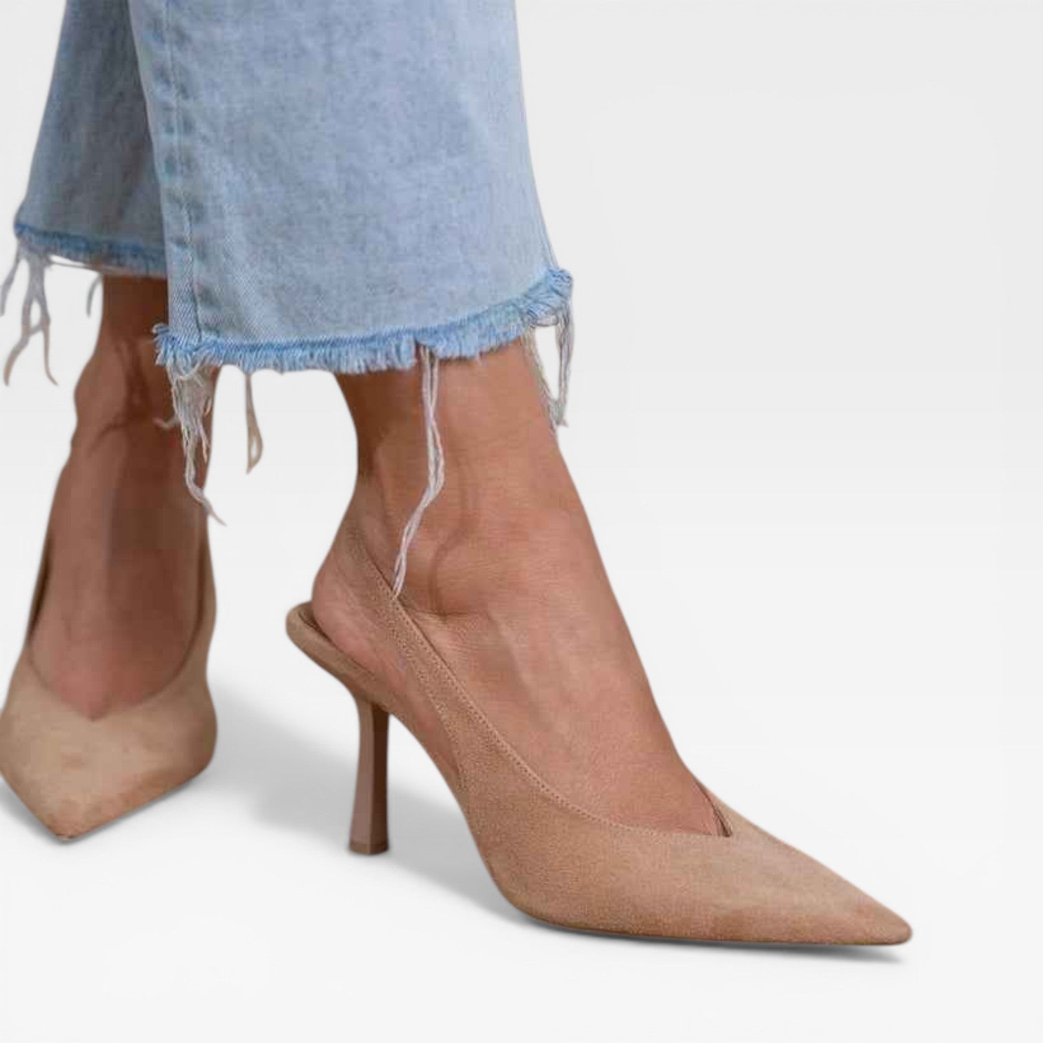 Slingback Kitten Heels in Nude, Low Heel Court Pumps