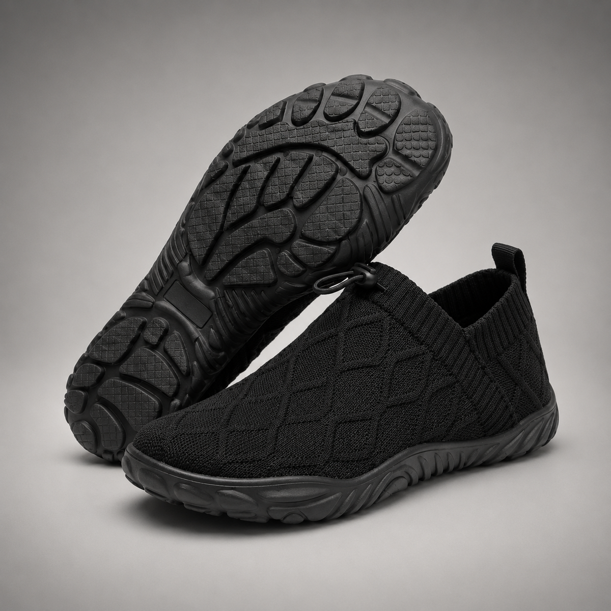 Knit Slip On Sneakers, Cushioned Bungee Lace Trainers