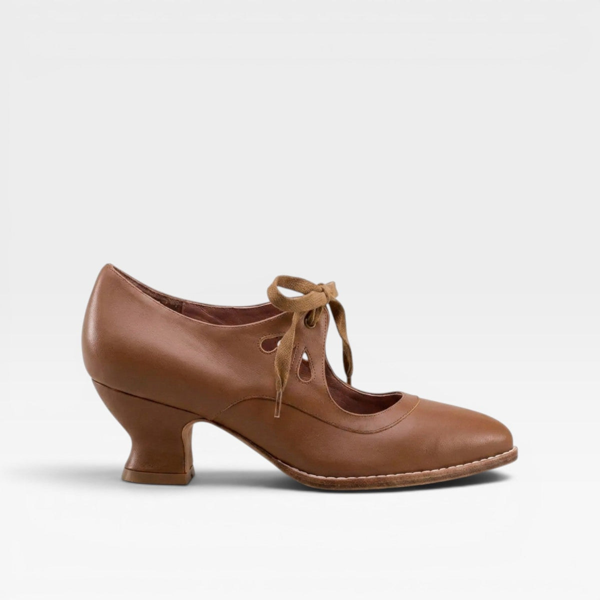 Lace Up Leather Look Pumps, Low Heel Vintage Shoes