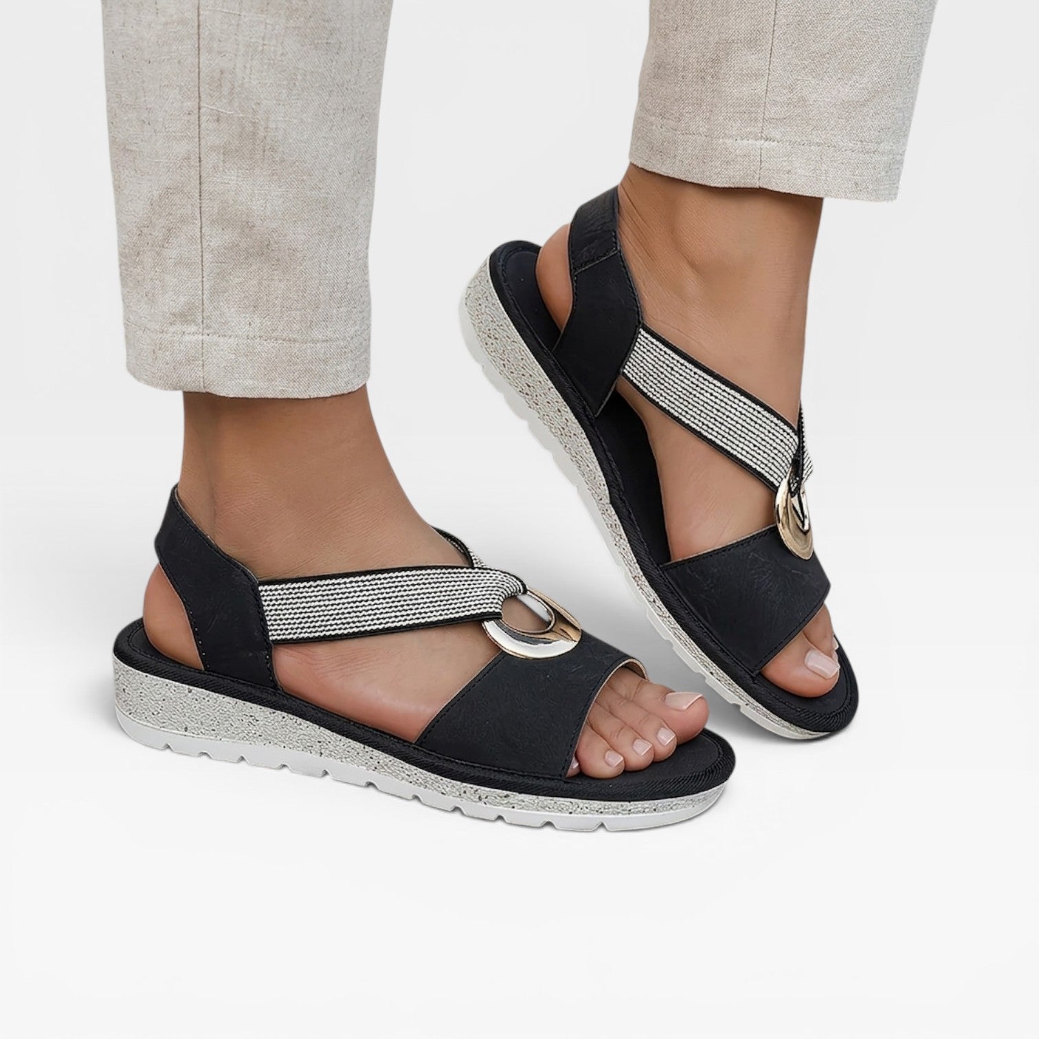 Toe Loop Flat Sandals, Gold Ring Slingback Comfort Sole