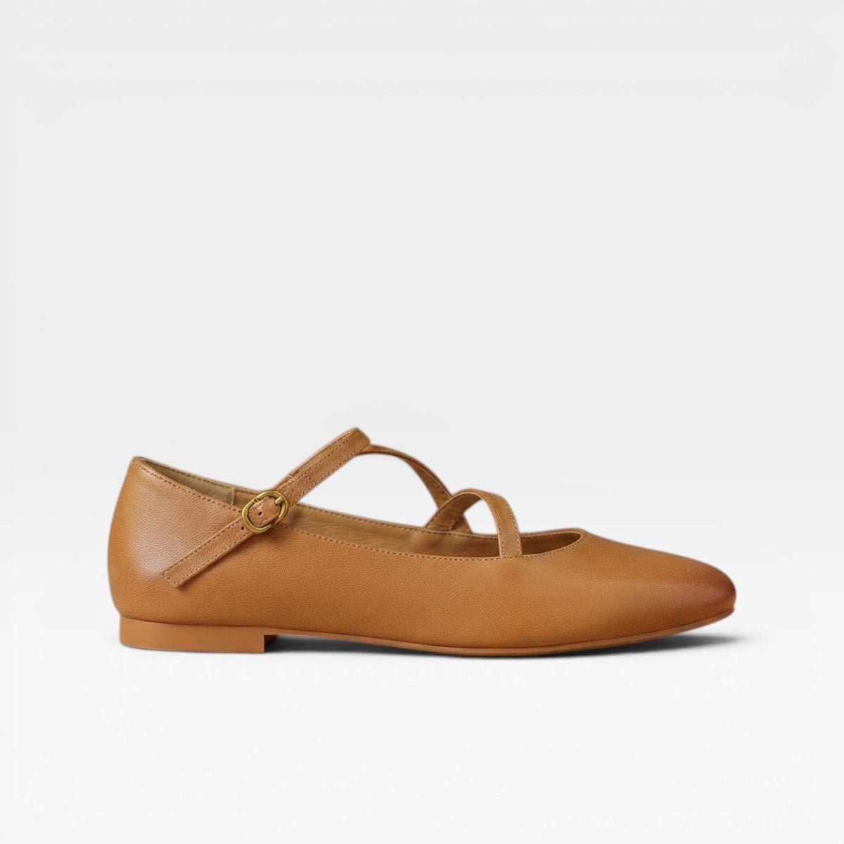 Leather Mary Jane Flats, Round Toe Buckle Strap Shoes