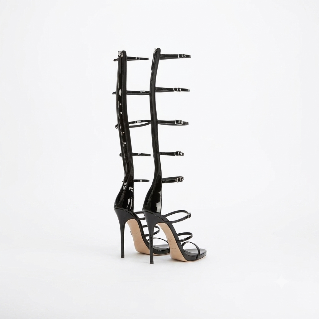 Knee High Gladiator Heels, Buckle Strap Slim Stiletto