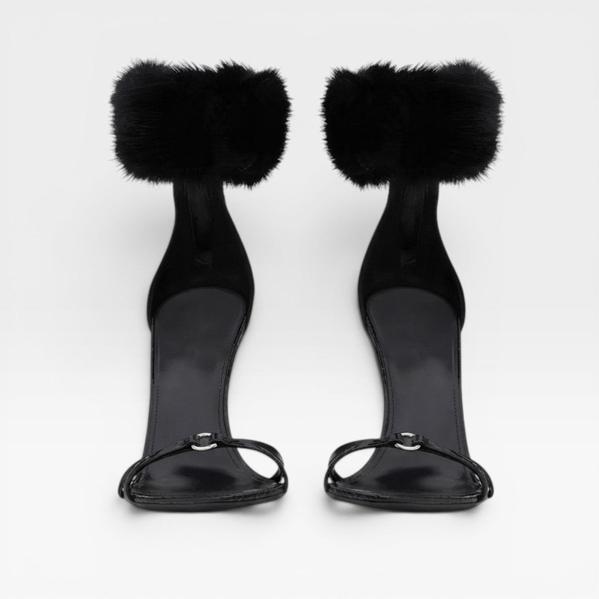 Ring Detail Stiletto Sandals, Croc Embossed Leather Heel