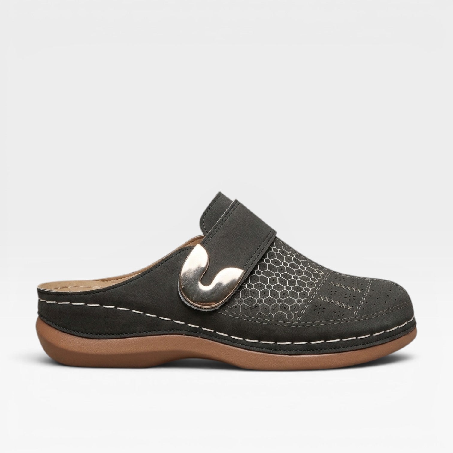 Leather Look Mules, Closed Toe Open Back Flat Shoes