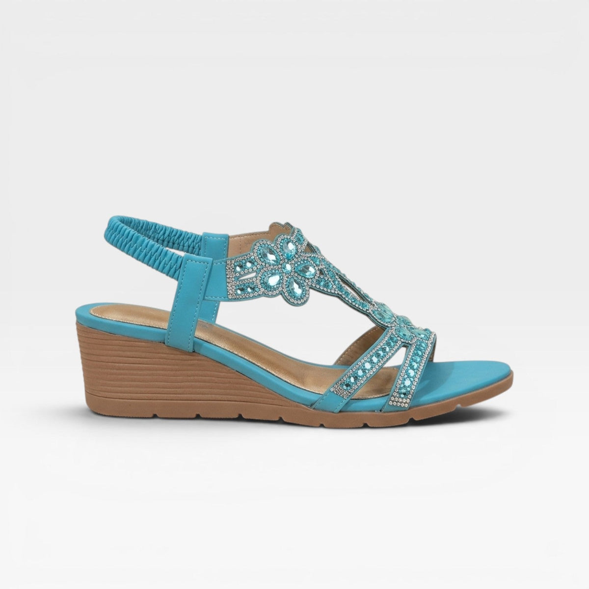 Crystal Embellished Wedge Sandals, Open Toe Slingback