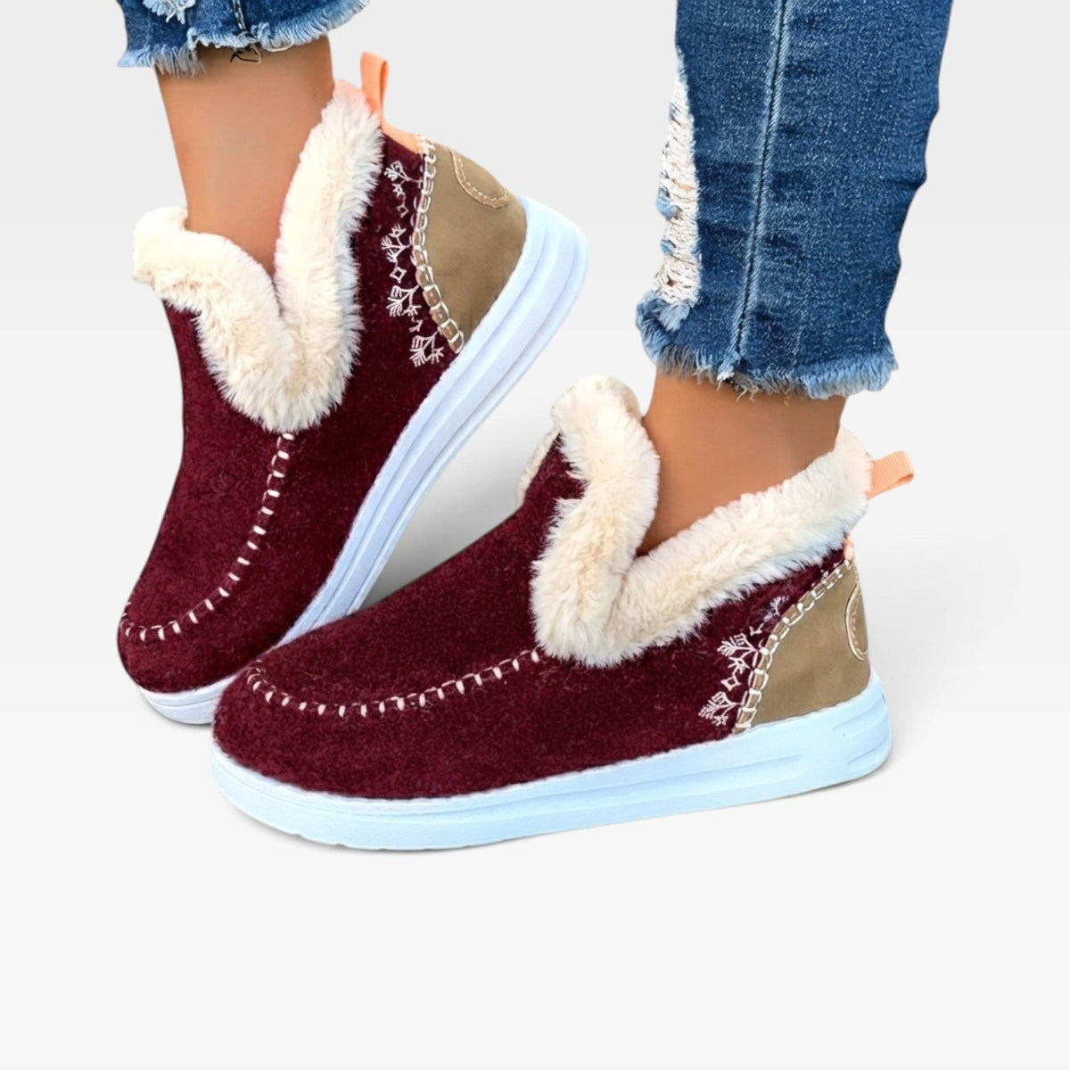 Wool Felt Ankle Boots, Moc Toe Fleece Lined Platform