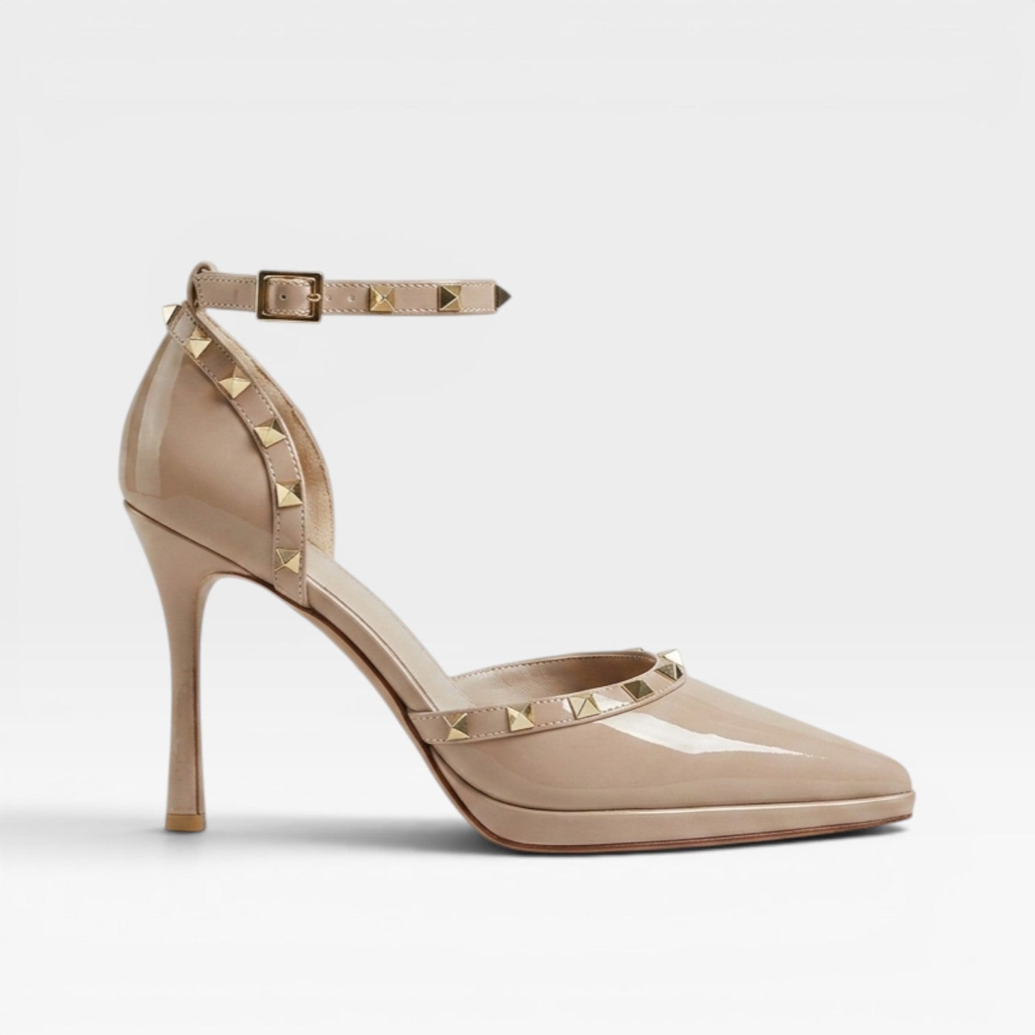 Studded Ankle Strap Stiletto Heels, Pointed Toe Pumps